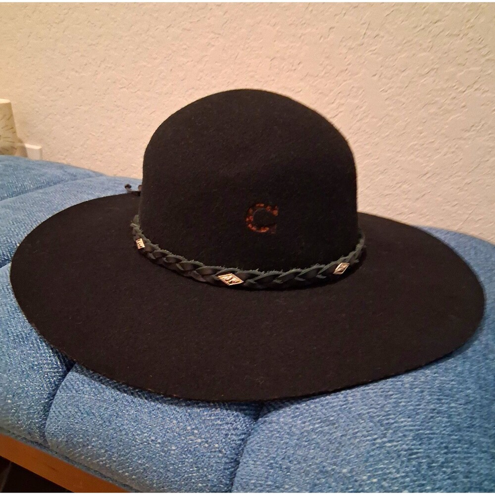 Charlie 1 Horse Women’s Black Wide Brim Felt Hat M Braided Band CWROAM-103607